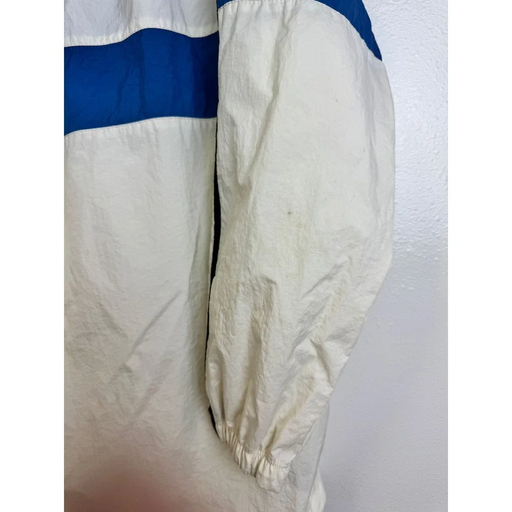 Vintage‎ Adidas Anorak Windbreaker Jacket Medium Tall White Blue Half Zip Hood
